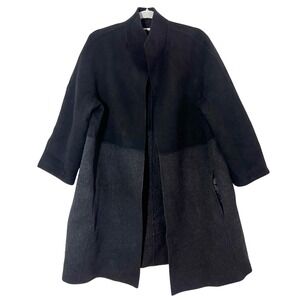 Eileen Fisher Coat Size XL Colorblock Wool Blend Black Grey Open Front Minimal